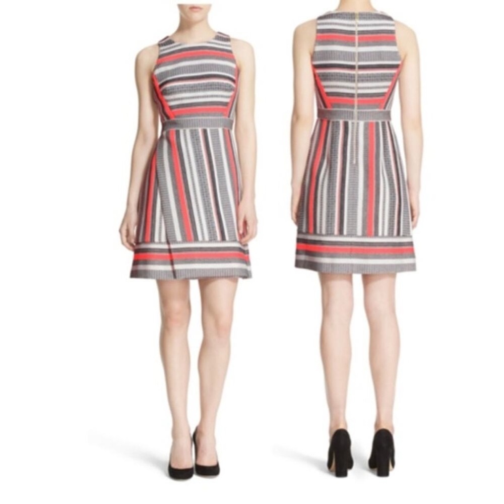 Women’s Kate Spade Coral Black White Ribbon Jacquard Dress Size 4